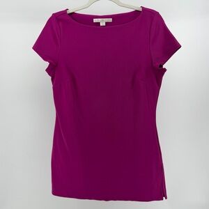 Boston Proper Magenta Structured Short Sleeve Top, Women's Medium